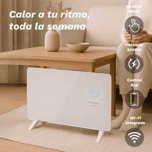 Calentador Eléctrico Grunkel Crystaltek 2000 de 2000W con Termostato Inteligente WiFi y Panel de Calefacción Programable - Product Image 4
