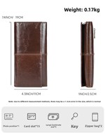 Dompet Kulit Sapi Lapisan Atas Anti RFID Kapasitas Besar dengan Ritsleting, Slot Multi-Kartu, Dompet Kulit Asli untuk Pria Wanita