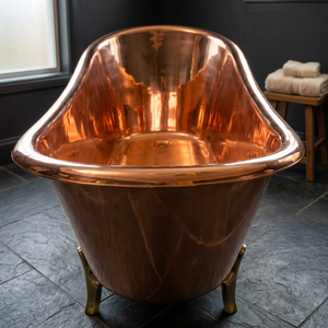 Bañera de cobre con borde, hecha a mano, sin necesidad de lijado, con doble base exterior pulida para uso en baño - Artesanía india - Product Image 3