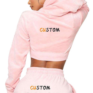 Neuer Stylischer Sport-Trainingsanzug mit Individuellem Logo, bestehend aus Crop-Tops, Hoodies und Jogging-Sweatsuit im 2-teiligen Set für Damen - Product Image 2