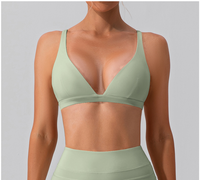Soutien-gorge de sport pour femme, marque privée OEM ODM, décolleté plongeant en V profond, bretelles larges, anti-choc, pour musculation, gym et entraînement fitness