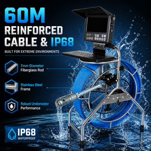 Caméra d'inspection de tuyaux rotative à double vue de 45 mm, moniteur DVR IPS de 8 pouces, câble en fibre de verre de 60 m et 7 mm pour l'inspection des égouts et des canalisations - Product Image 4