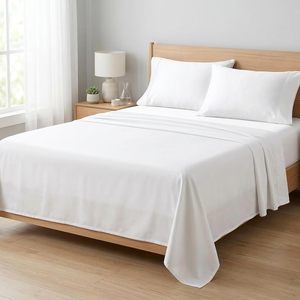 Sábanas de Algodón 100% de Calidad Hotelera de Lujo Personalizadas, Estilo Liso Blanco Sólido, Disponibles en Tamaños Individual y Queen para Uso Doméstico o Hotelero - Product Image 1