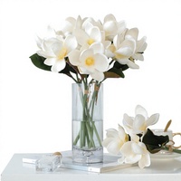 Bouquet de 3 branches de magnolias artificiels en plastique PU, fleurs blanches, décoration haut de gamme pour salon et table à manger