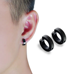 Nuevos pendientes gruesos negros con clip para oreja <span class=keywords><strong>Gay</strong></span>, joyería de acero inoxidable a la moda para fiestas - Product Image 1