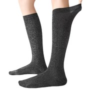 Chaussettes en coton tricoté brillant avec logo personnalisé, paillettes métalliques, fil doré et argenté, chaussettes longues unisexes