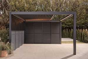 Teras Aluminium bermotor taman Gazebos dapat ditarik Bioclimatique luar ruangan pelindung matahari Louver Pergola kayu plastik paduan balkon - Product Image 5