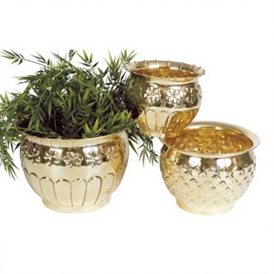 Macetas de Metal con Acabado Dorado Premium, Macetas Decorativas para Flores, para Jardín Interior y Exterior, Exhibición de Plantas de Lujo - Product Image 1