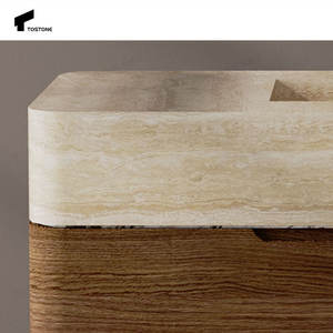 Tostone wandhangende enkelvoudige wastafel met natuursteen travertijn blad, honingcrème marmer badkamermeubel voor moderne villa badkamergebruik - Product Image 3