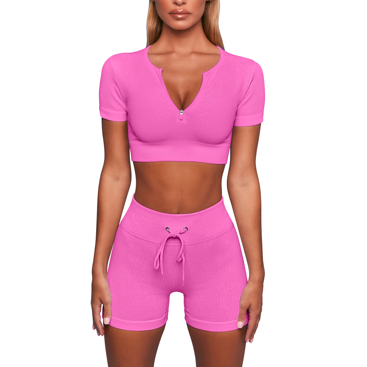 2 Piece Workout Clothing Women Lace Up 