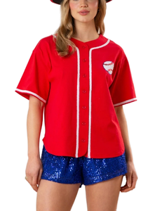 Vendita calda 100% di cotone <span class=keywords><strong>con</strong></span> paillettes da Baseball maglietta larga in Jersey personalizzato <span class=keywords><strong>con</strong></span> <span class=keywords><strong>bottoni</strong></span> per la giornata sportiva <span class=keywords><strong>con</strong></span> paillettes maglietta da Baseball da <span class=keywords><strong>donna</strong></span> - Product Image 1