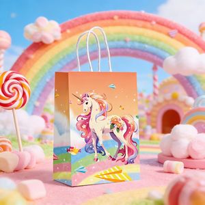 <span class=keywords><strong>Sac</strong></span> fourre-tout en papier <span class=keywords><strong>kraft</strong></span> imprimé couleur licorne de dessin animé, personnalisable, pour emballage de bonbons et bijoux pour fête d'anniversaire - Product Image 3