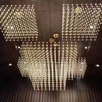 Lámpara de Araña Cuadrada Personalizada de Acero Inoxidable con Cubos de Cristal, Altura Ajustable, Múltiples Cabezales, LED E12 Regulable para Salones de Banquetes