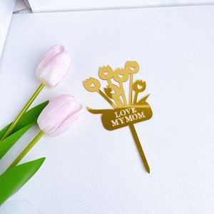 Adorno de Pastel Acrílico con Ramo de Tulipanes y Guirnalda en Forma de Corazón, Decoración para Pastel del Día de la Madre, Feliz Cumpleaños Mamá, Amor de Mamá, Estilo Elegante - Product Image 6