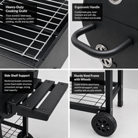 Barbecue portable d'extérieur avec rôtissoire électrique, étagères latérales et roues