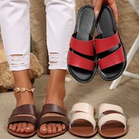 Nouvelles sandales plates pour femmes à bout rond et ouvert, à brides diagonales parallèles, style décontracté et tendance pour les vacances d'été