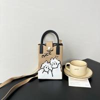 Tas Selempang Wanita Gaya Instagram, Ringan, Tahan Lama, Lipat, Portabel, Desain Rajut Kartun Warna-warni dengan Kancing