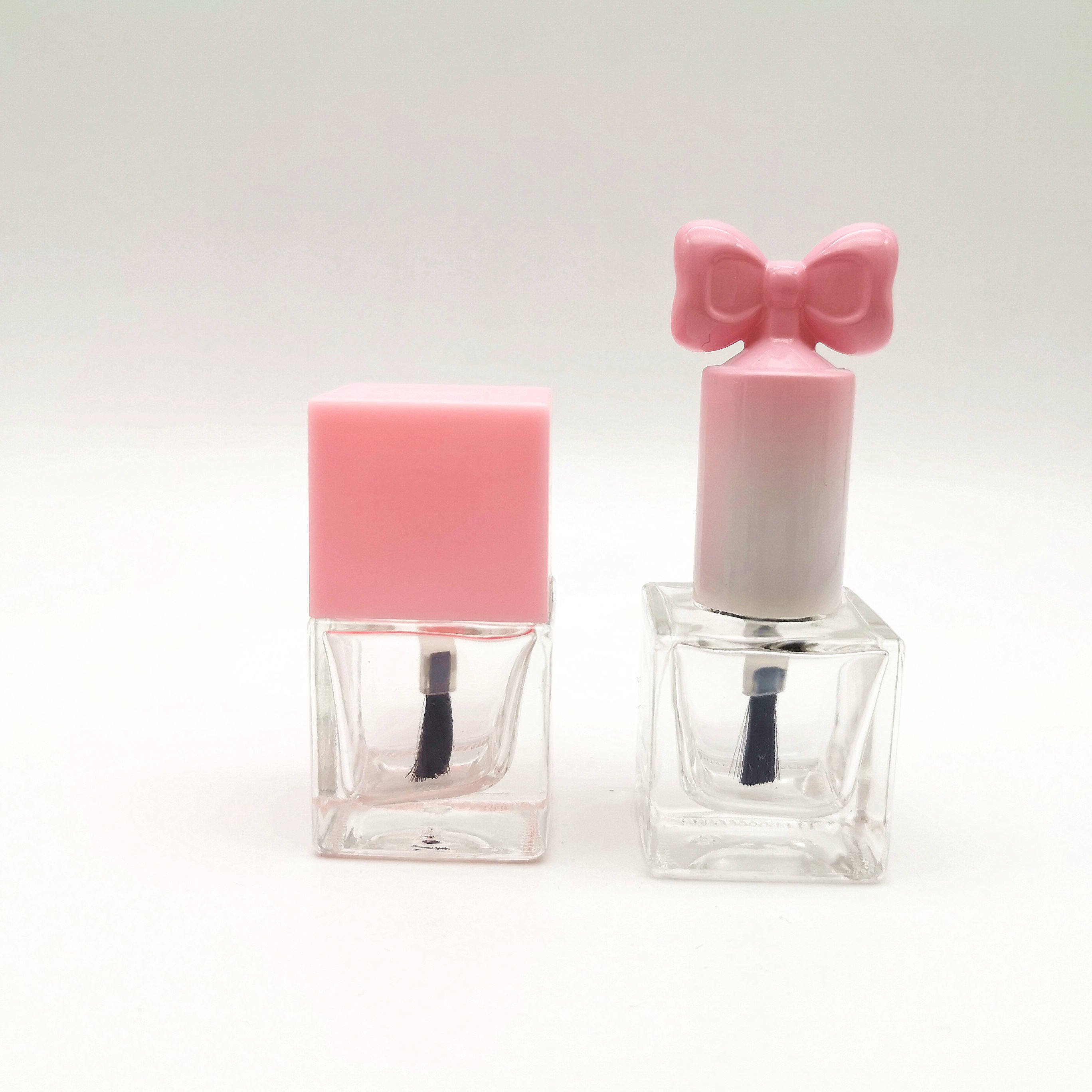Square Shape Clear UV Gel Glass Nail Polish Bottle With Black And White Cap And Brush