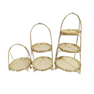 Handmade <b>Bamboo</b> Woven Two Tier Stand 19cm Diameter For Fruit Pastry Tea Serving - Product Image 5