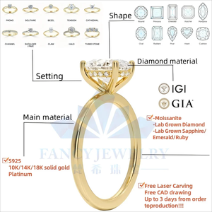 メーカーカスタムリングソリッド10K 14K 18KゴールドダイヤモンドVVSモアッサナイト1-5ct放射形状カスタムジュエリーカスタムリング - Product Image 5