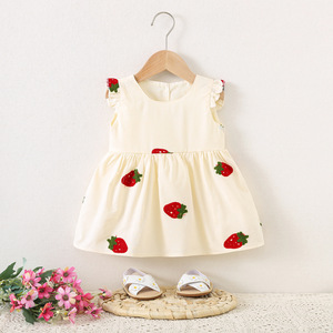 Vestito Estivo Coreano Dolce per Bambine 1480, Nuovo Abito con Ricamo a Fragola, Vendita Calda di <span class=keywords><strong>Abbigliamento</strong></span> per Bambini all'Ingrosso - Product Image 2