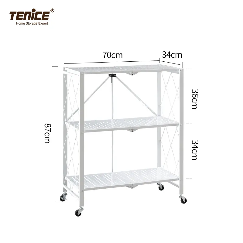 바퀴, 접을 수 있는 철사 선반설치 부엌 선반 책꽂이 바퀴를 가진 Tenice 3 층 Foldable 저장 선반 금속 Shelve