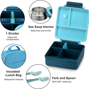 Boîte à lunch Bento pour enfants avec <span class=keywords><strong>thermos</strong></span> à soupe et sacs à lunch étanches Lot de 4 récipients à lunch isolés pour l'école des enfants - Product Image 4