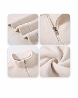 Sweatshirt Polar Fleece 320G Tebal Dua Sisi dengan Ritsleting Setengah, Unisex, Kerah Tegak, Hangat, untuk Pakaian Santai Luar Ruangan Musim Dingin