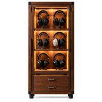 Lemari Display Audio Headphone Walnut Custom dengan Lampu LED, Penyimpanan Headset Kayu, Furnitur Koleksi Audiophile