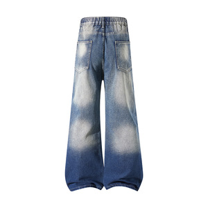 Pantalones Vaqueros Anchos de Mezclilla Tejida para Hombre, Unisex, de Cintura Media, Lavado Medio, Corte Bootcut, Juveniles, Modernos, Casuales, Resistentes al Viento, Producción Personalizada - Product Image 2