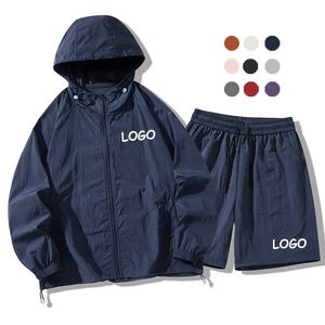 ユニセックスジョガースーツカスタムロゴ2ピースナイロン長袖ジャケットショーツセット女性スウェットスーツワークアウト服メンズトラックスーツ - Product Image 2