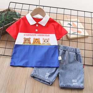 Ensemble 2 pièces pour filles, été, spandex/coton, t-shirt imprimé à motifs, short à taille élastique |   <span class=keywords><strong>Tenue</strong></span> décontractée pour enfants de 2 à 12 ans |   Confortable - Product Image 2