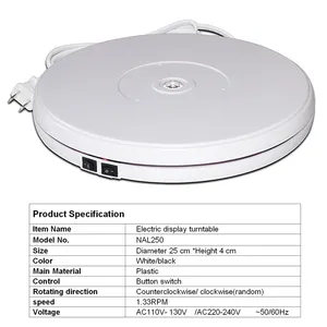 Turntable-BKL 25CM 10" 110V US Plug Automatic Electric Turntable Rotating Display Stand With LED Light