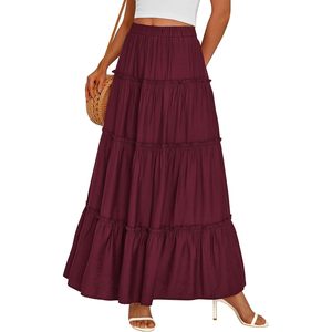 Jupe longue maxi bohème FOXA pour femme, taille élastique, volants superposés, coupe évasée fluide, en viscose et mousseline, idéale pour l'été et les vacances à la plage - Product Image 1