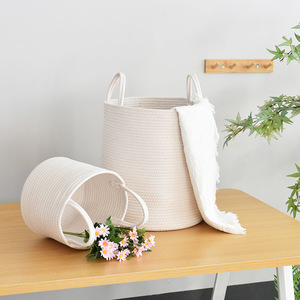 Clothing Organizer Round Cotton <b>Storage</b> <b>Basket</b> With Handles Portable Laundry <b>Basket</b> <b>For</b> Clothes Toys <b>Storage</b> - Product Image 1