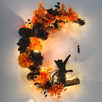 Guirlande d'Halloween Mooncat orange et noire en plastique, décoration moderne à suspendre à la porte extérieure