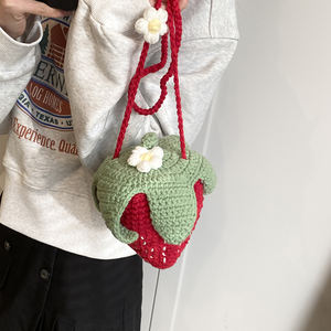 도매 새로운 여자 크로스 바디 가방 수공예 니트 디자인 지퍼 폐쇄 패션 과일 모양 세련된 어깨 스트랩 - Product Image 2