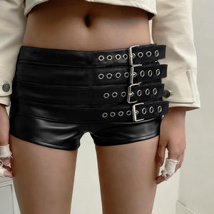 Low Rise Women's <b>Overalls</b> Button Fly Adjustable PU Leather Belt Windproof Eco-Friendly Edgy Punk Gothic Hot <b>Shorts</b> Canvas - Product Image 1