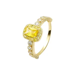 Engagement Wedding Promis Ring Gemstone Ring In 14K Yellow Gold Zircon Surround Custom Rings Jewelry Women