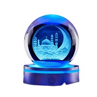 Boule de cristal décorative pour entrée de mosquée du Moyen-Orient, cadeau de fête, figurine, anniversaire, chambre à coucher, support, boule de 6 cm et 8 cm