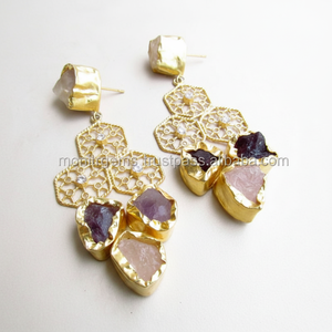 ต่างหูแบบห่วงประดับทองสไตล์อินเดียสำหรับงานเลี้ยงค็อกเทลงานแต่งงานงานปาร์ตี้เหมาะที่จะเป็นอะเมทิสต์โรสอัลลอยด์ของขวัญสุดเพอร์เฟกต์สำหรับการหมั้น - Product Image 1