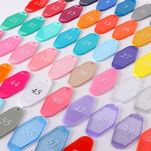 custom colorful abs hotel key chain plastic sublimation motel keychain blank
