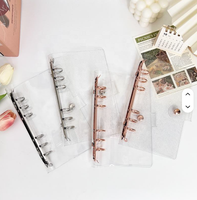 Protège-cahier à 6 anneaux en PVC transparent style minimaliste Ins avec paillettes et anneaux or rose pour enveloppes de budget et planificateur de trésorerie