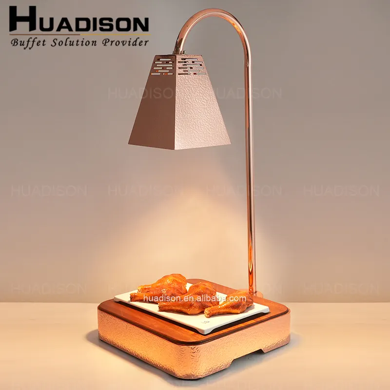 Venta directa de fábrica Huadison, lámpara de calentador de alimentos de buffet de acero inoxidable, lámpara de calentamiento de alimentos comercial martillada