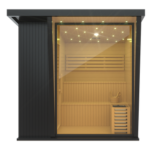 Sauna extérieur de haute qualité pour 4 personnes en cèdre rouge noir avec couloir extérieur - Product Image 5