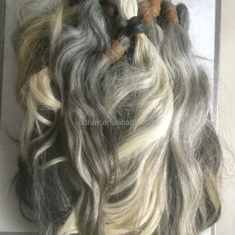 Raw virgir gray white human hair natural color unprocessed raw bulk human hair