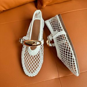 Sandali piatti da donna Mary Jane con punta tonda e rete traforata, novità estiva, con cinturini regolabili - Product Image 3