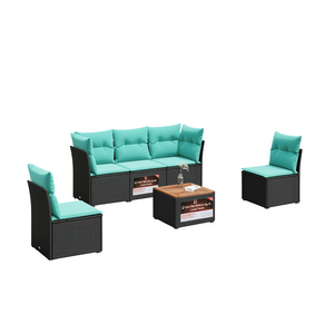 Set di Divani da Esterno in Polyrattan Nero, 6 Pezzi, con Cuscini, Design Moderno e Contemporaneo - Product Image 1