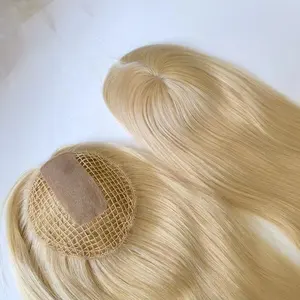 Straight European toupee woman silk base 613 blonde 100% virgin hair fishnet topper swiss replacements hair top lace closure