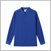 Polo personnalisé en polyester 220G pour le bureau, uniforme de travail promotionnel, tricoté, de haute qualité, col à 3 boutons, blanc, manches longues, pour hommes et femmes